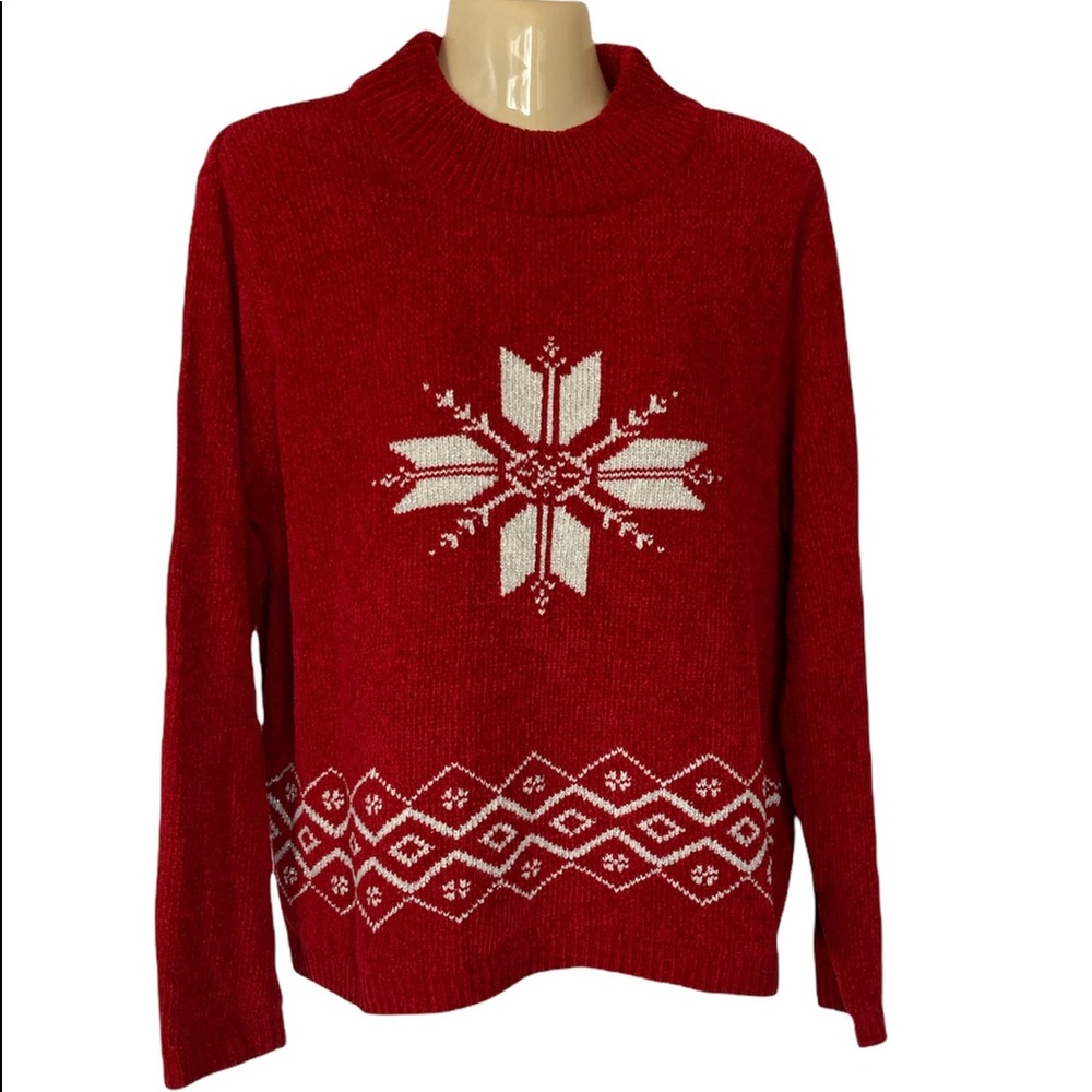 Petite Sophisticate Snowflake Sweater Novelty Holiday Red Cream M Petite Vintage